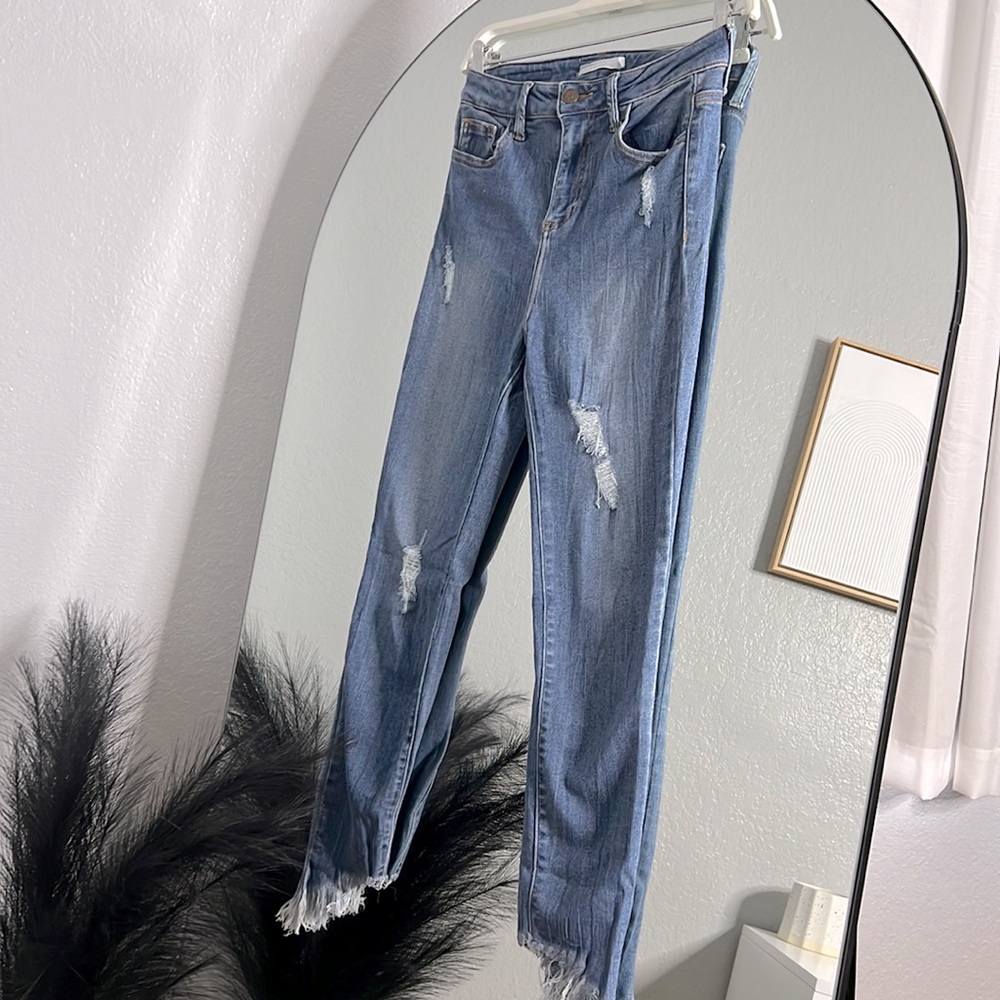 Cello Mid Rise Distressed Skinny Jeans